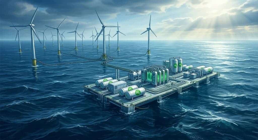 離岸風電就地製氫與海上電解儲能平台概念示意圖